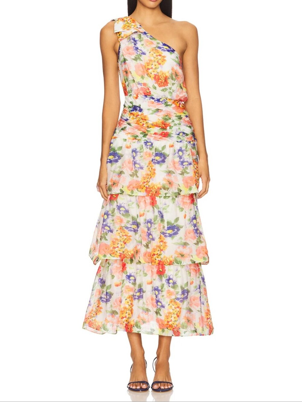 Astr The Label Natali One-Shoulder Floral Tiered Maxi Dress. Size S. NWT